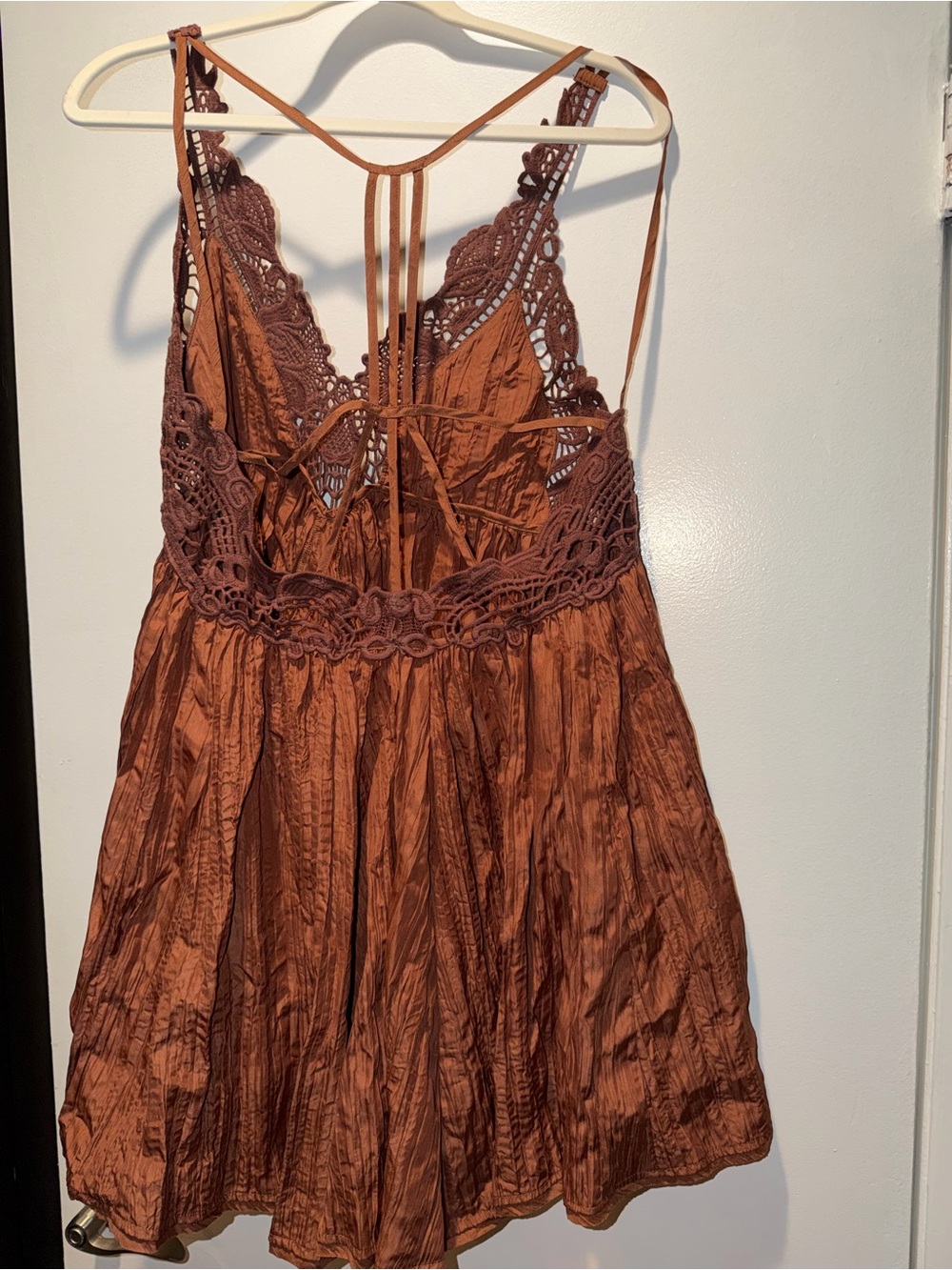 NWOT Boho Brown Crochet V-Neck Sundress - Picture 3 of 6